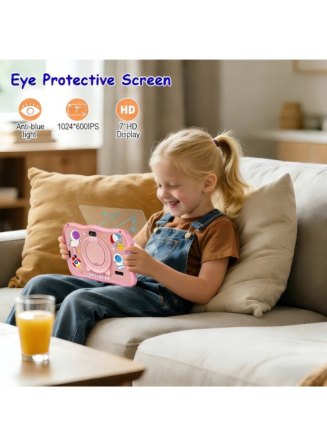 LBMT تابلت للأطفال مقاس 7 بوصات بحافظة مضادة للصدمات، نظام أندرويد 14 وطراز رباعي النواة، تابلت للأطفال بسعة 8GB+128GB مع تحكم أبووي، تابلت تعليمي للأطفال مع واي فاي 5، بلوتوث، كاميرتين، تعليم، ألعاب، للأطفال من عمر 2-12 سنة، مناسب للأطفال (زهري) - Image 3